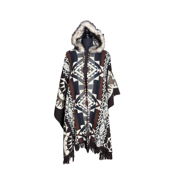 Gorgeous Unisex Handmade in Ecuador Tribal Hooded Poncho OS - Picture 1 of 12